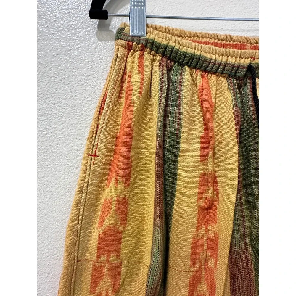 Vintage Conoz Handwoven Cotton Striped Boho Pants Yellow Orange Green Medium - Picture 4 of 7